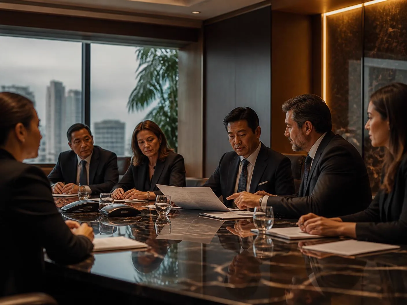 Reunião executiva multicultural em sala de reuniões corporativa em São Paulo
